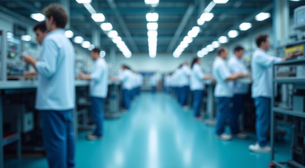 Imagen profesional de un entorno de producción textil moderno con enfoque en seguridad e higiene